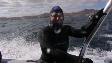 Jo on boat returning to shore