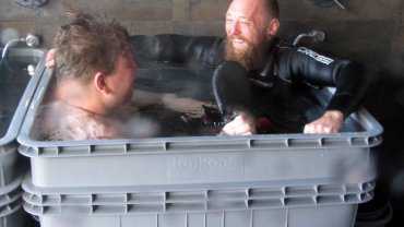 Wayne and Ben having a bath